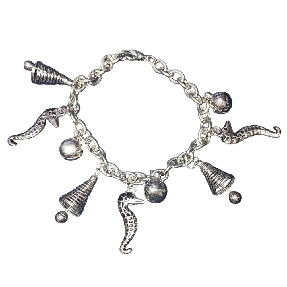 Charm Bracelet‎ Silver Tone Seahorse Shell Ball Marine Jewelry SKUJ032